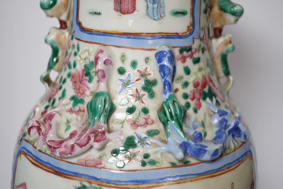 A large 19th-century Chinese famille rose baluster vase, 46cm high. Condition - section of rim lacking otherwise fair